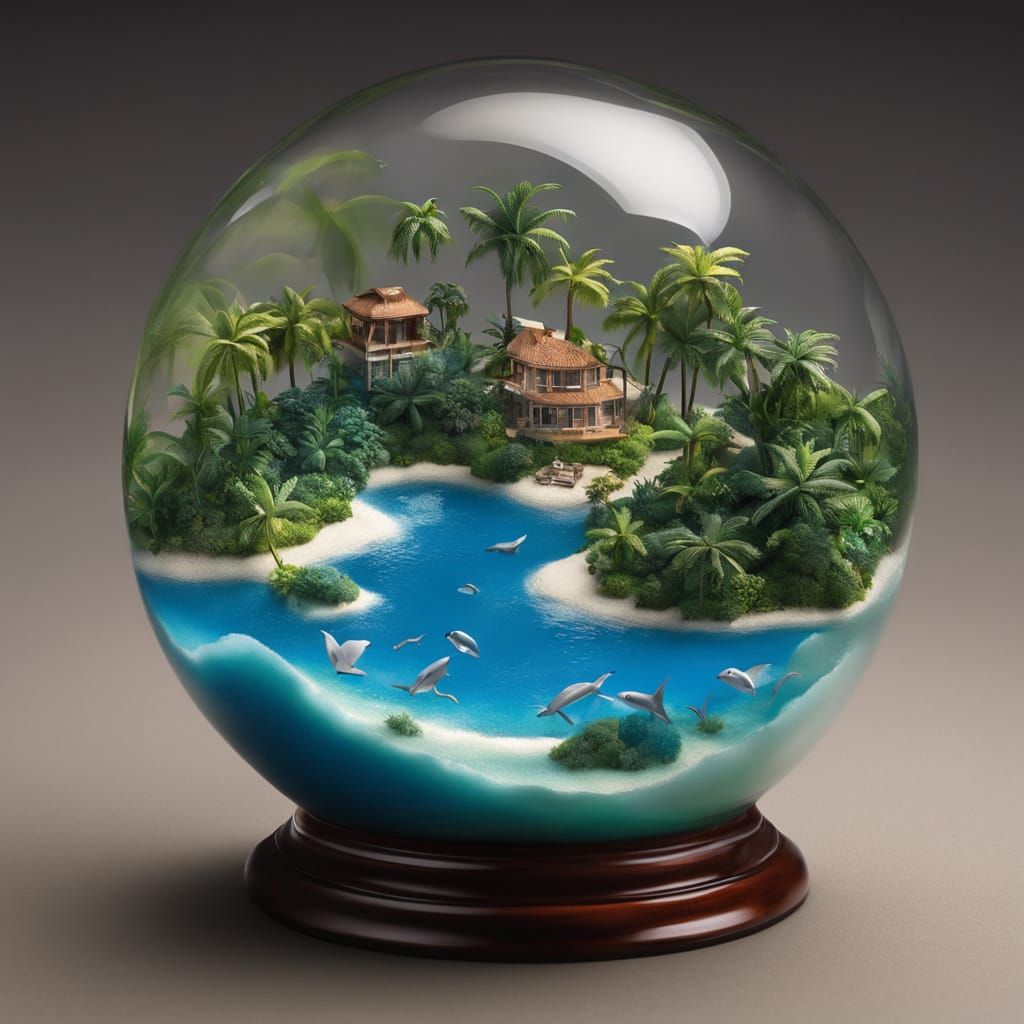 Surreal Tropical Oasis in a Glass Globe