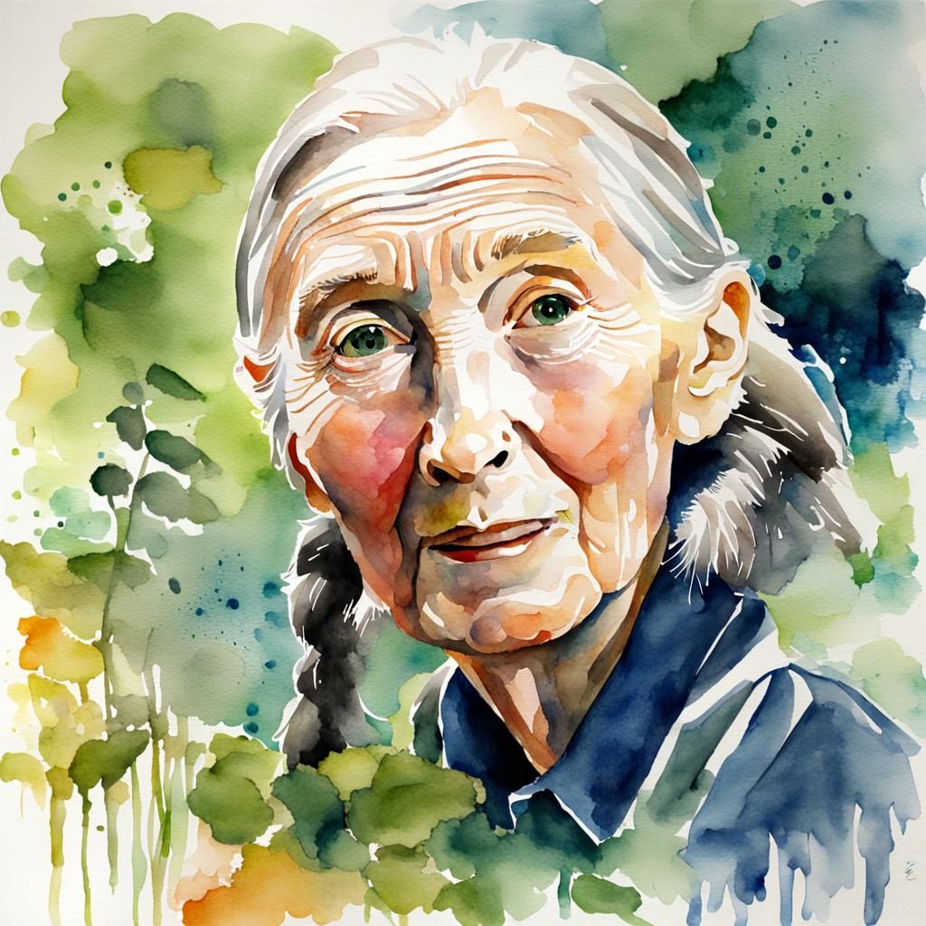Jane Goodall in Watercolor Deep Blue