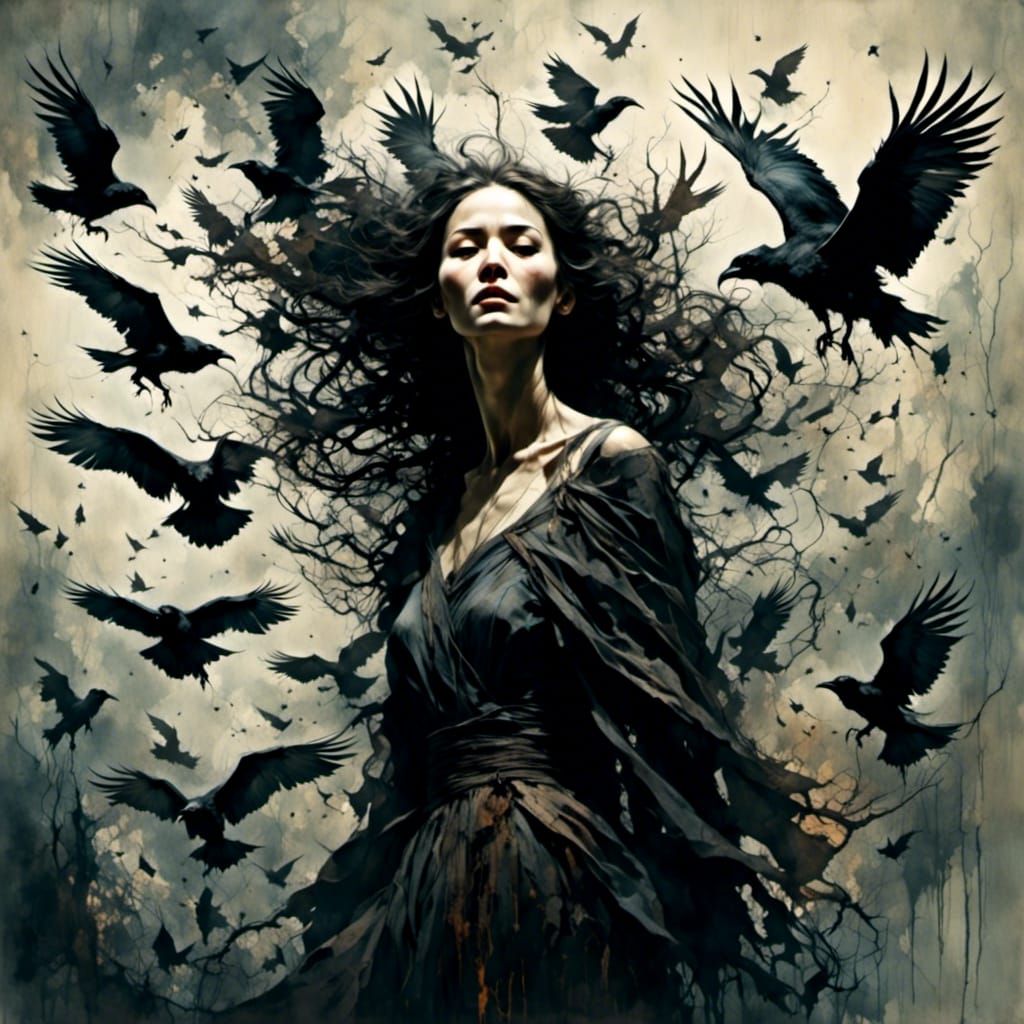 Evil Witch Surrounded by Crows
