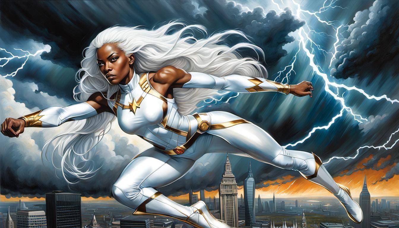Storm as a Dynamic Oil Painting in Julie Bell Style