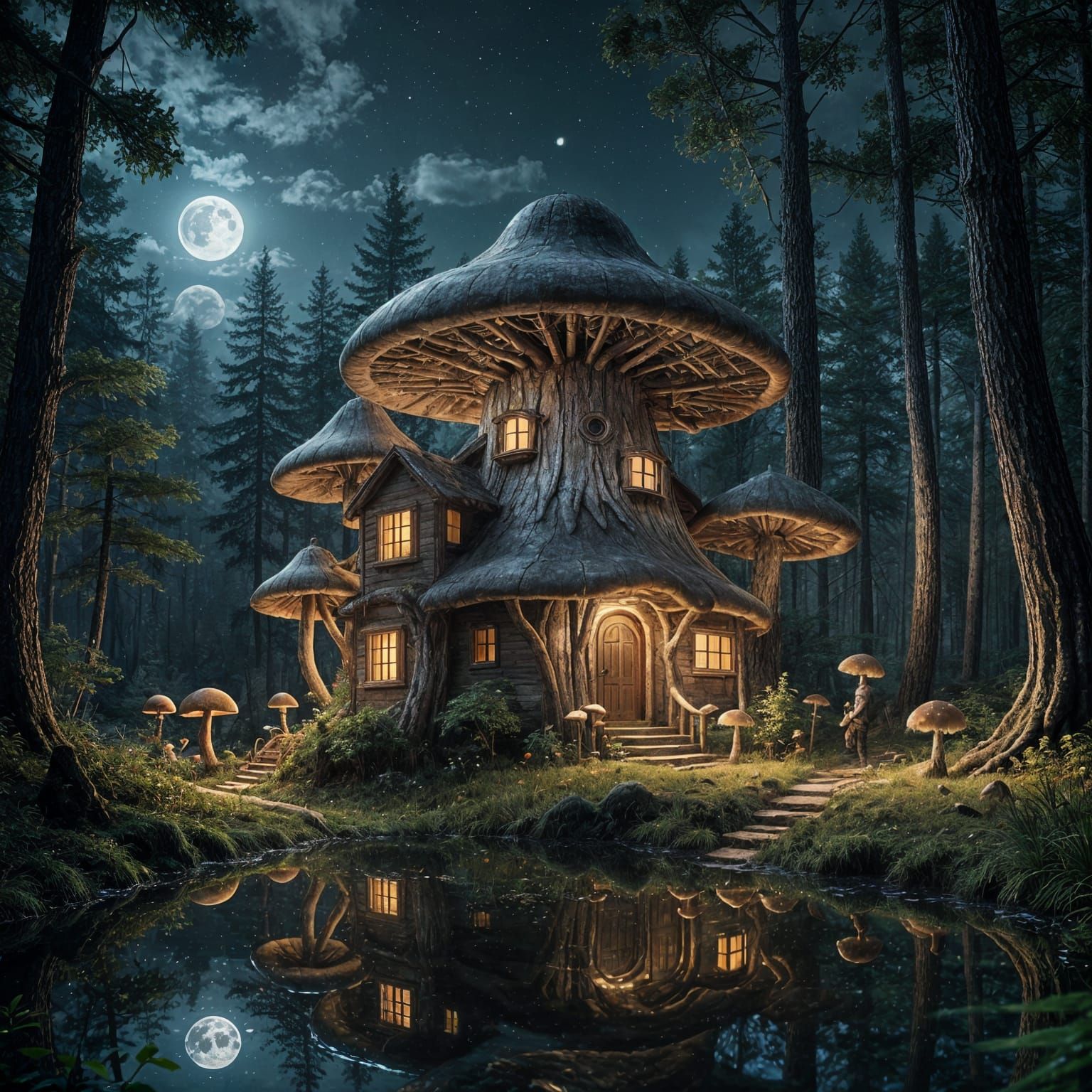 Surreal Forest Oasis Under Moonlit Cinema Lighting