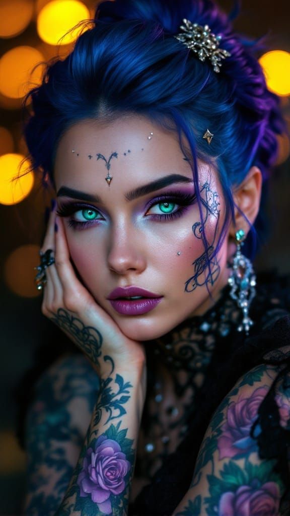 Neo-Gothic Tattooed Muse in Victorian-Inspired Updo