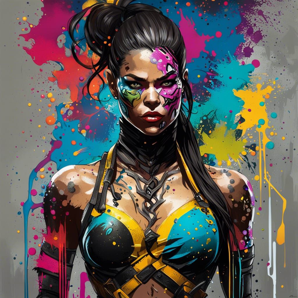 Mortal Kombat Goddess in Vibrant Graffiti Art