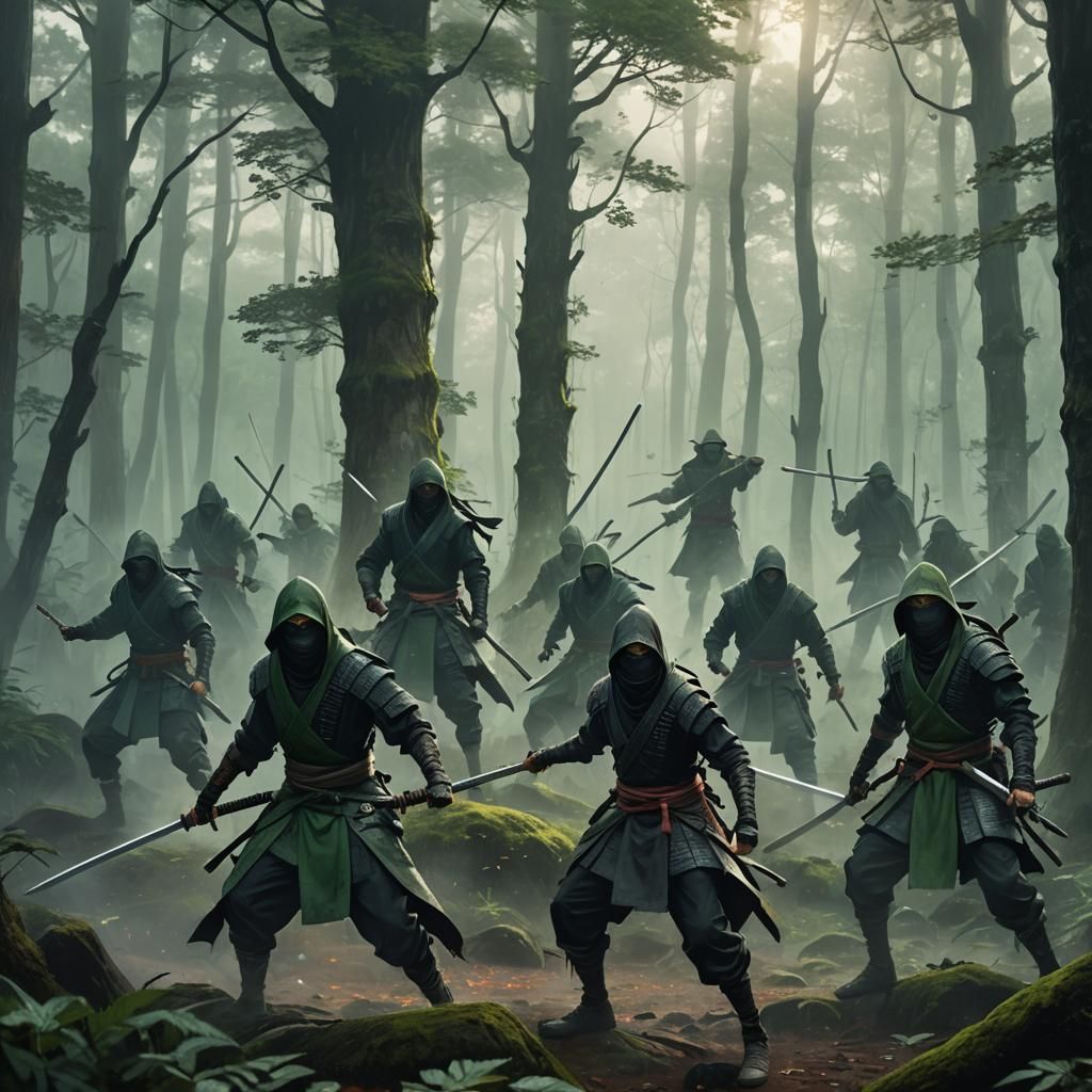 Ninja Warriors Standoff in Misty Forest