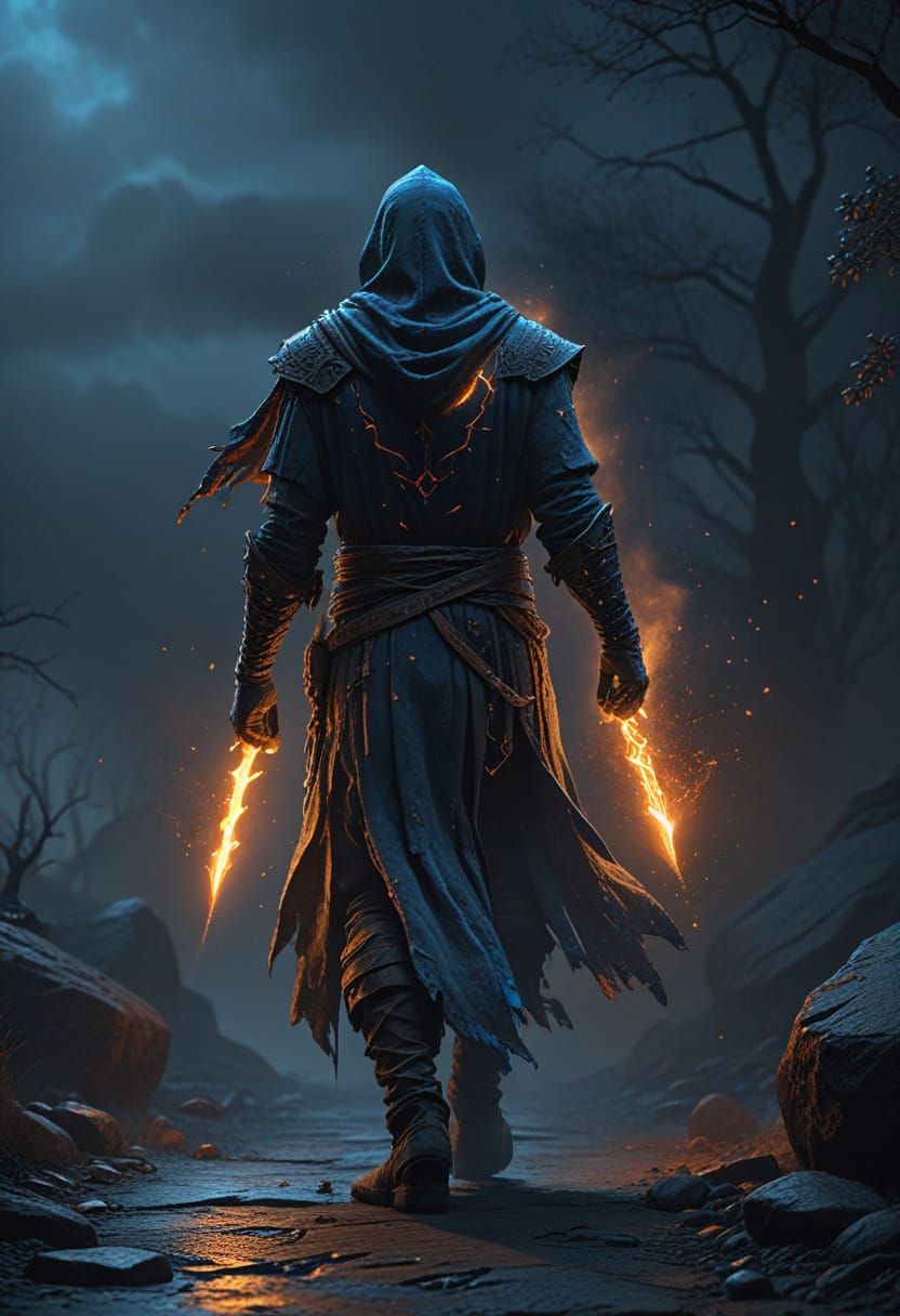 Dark Fantasy Concept Art: Figure Under Dark Skies