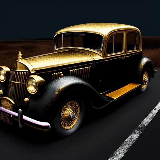 Elegant Vintage Luxury Car Confronts Abandoned Roadside Deso...