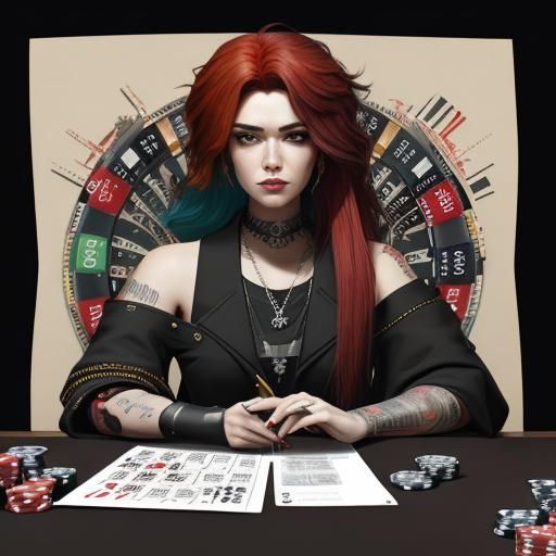 Vibrant Cyberpunk Goddess Reigns Over a Gritty Casino Realm...