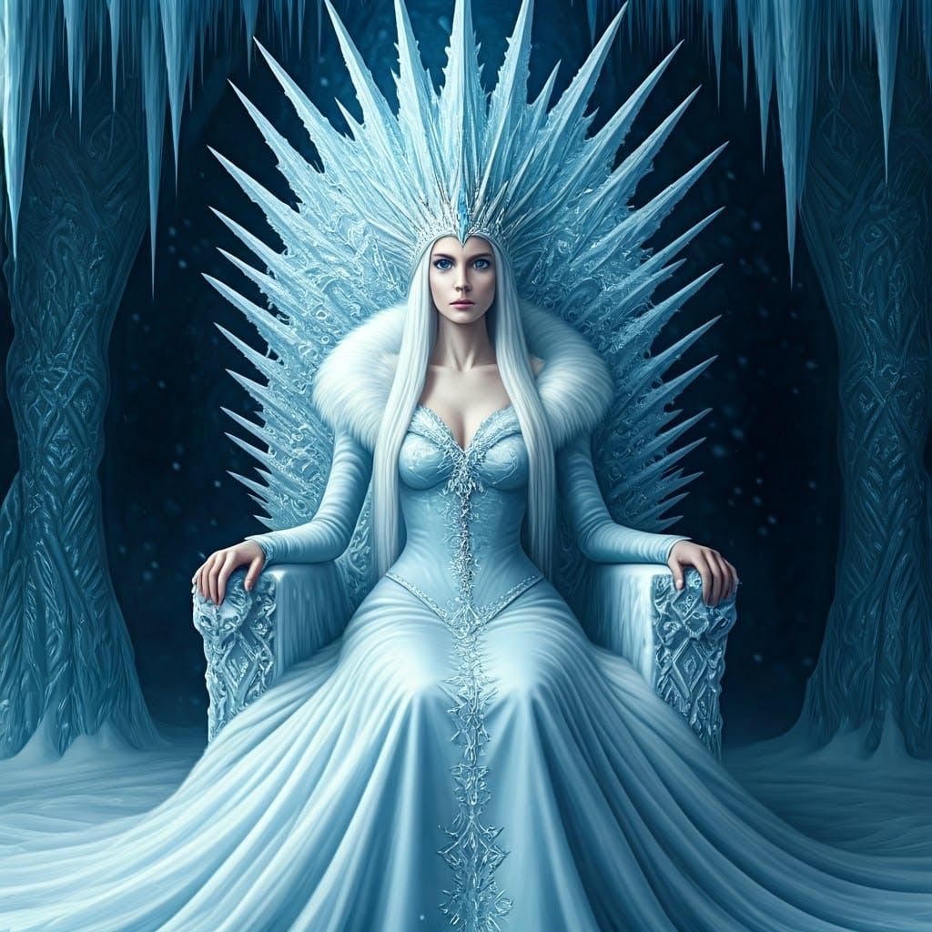 Ethereal Ice Queen Reigns Supreme on Throne of Glittering Fr...