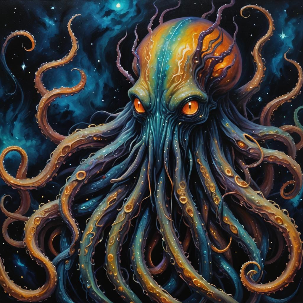 Eldritch Horror Unveiled in Dark, Zaffre-Hued Canvas