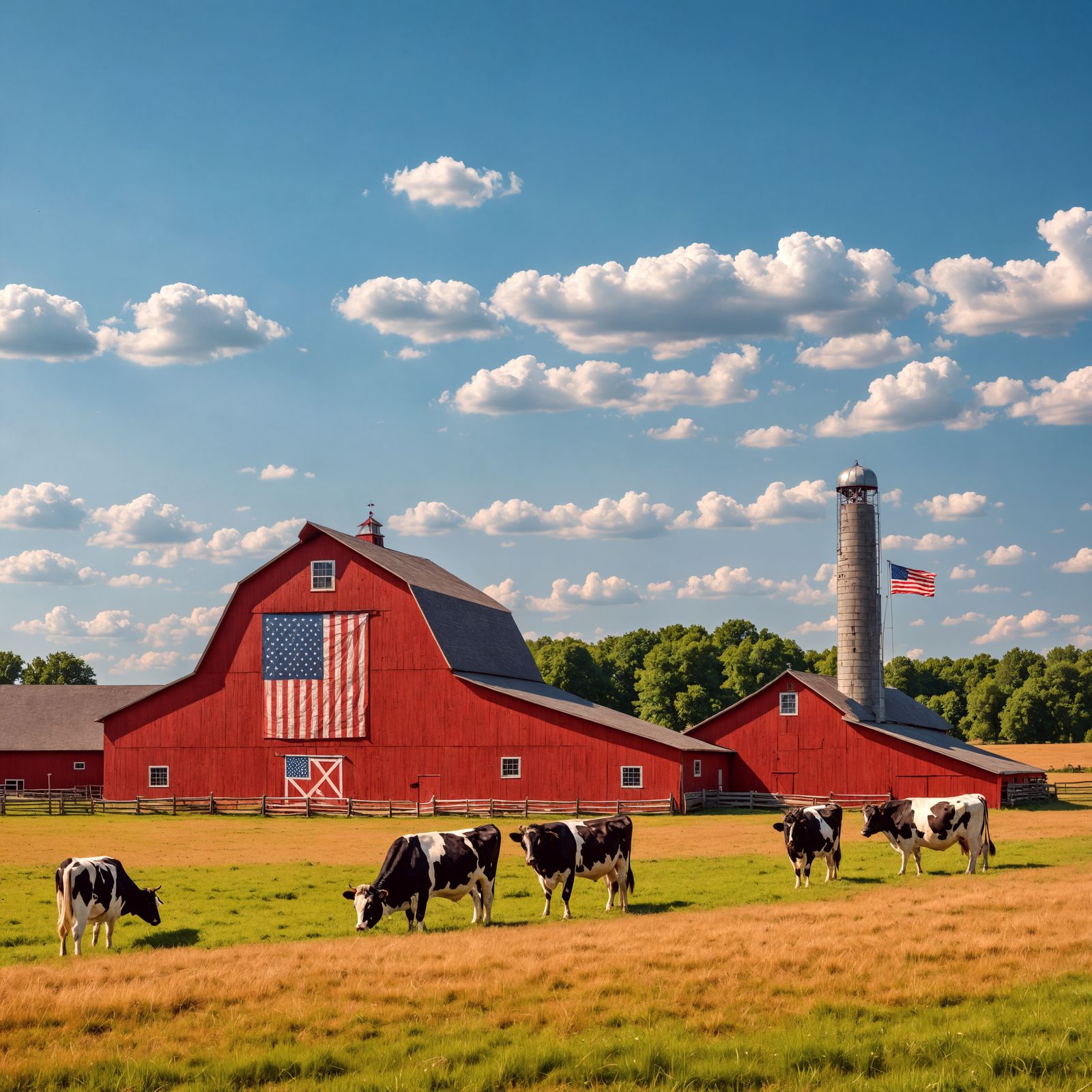Vibrant American Farm Scene in Hyperrealistic Style