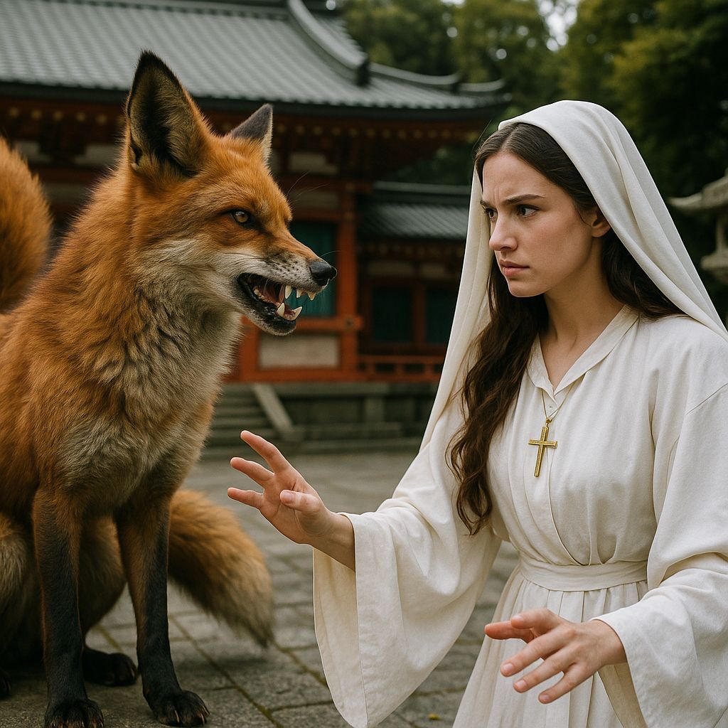 Kitsune Confronts Saintess in Shinto Temple