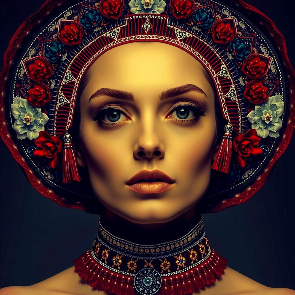 Black and White Portrait of a Woman with Crimson Streak