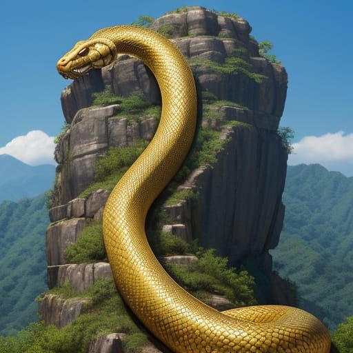 Golden Snake Entwines Ancient Chinese Warrior on Maiji Mount...