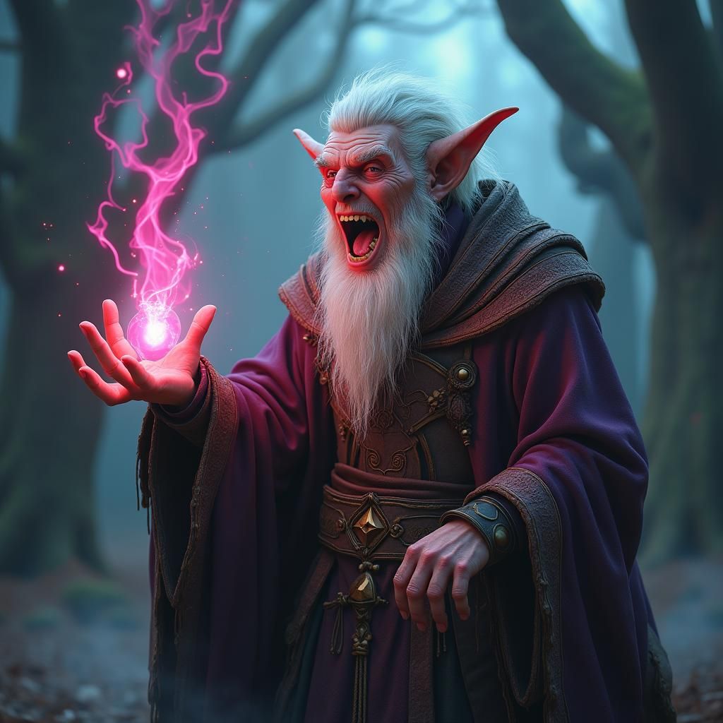 Middle Aged Elf Necromancer Revels in Magical Mastery