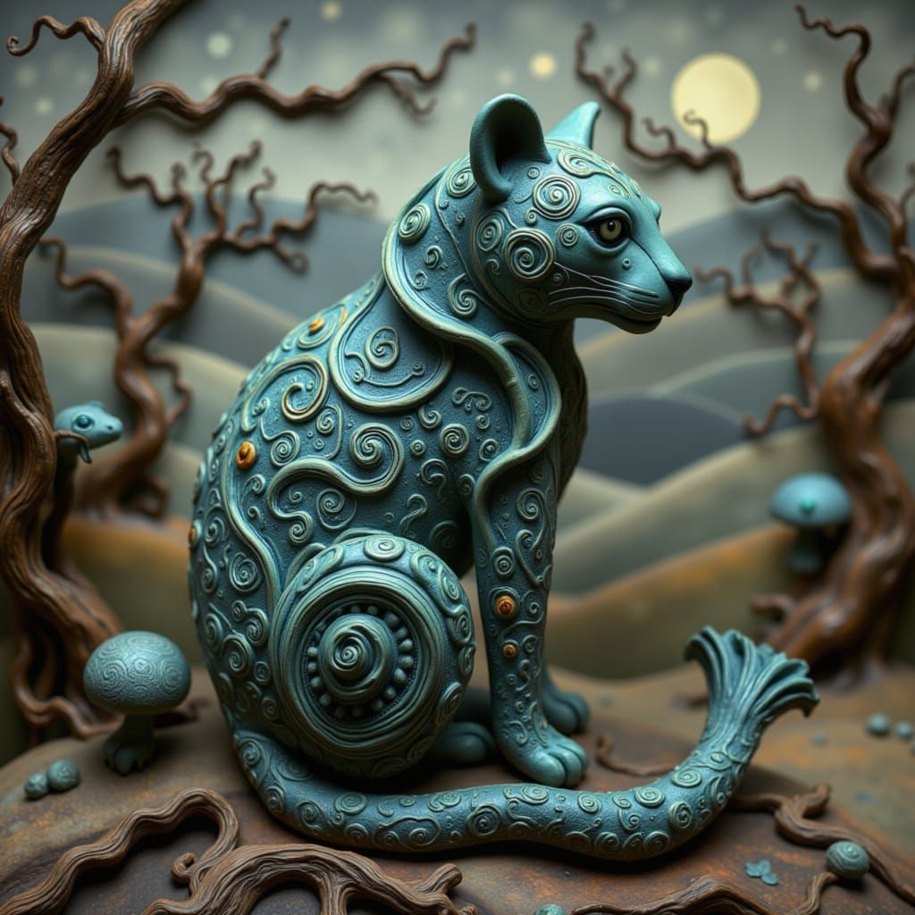 Leopard in Mushroom Cloak on Tree Limb