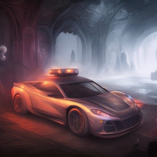 Ghosts Cruising in a Vintage Car with Joyful Faces