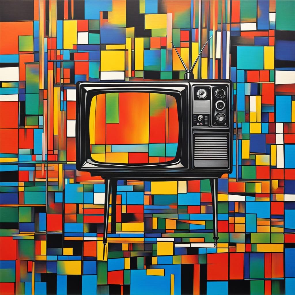 Abstract Television with Vibrant Colors and Intricate Detail...