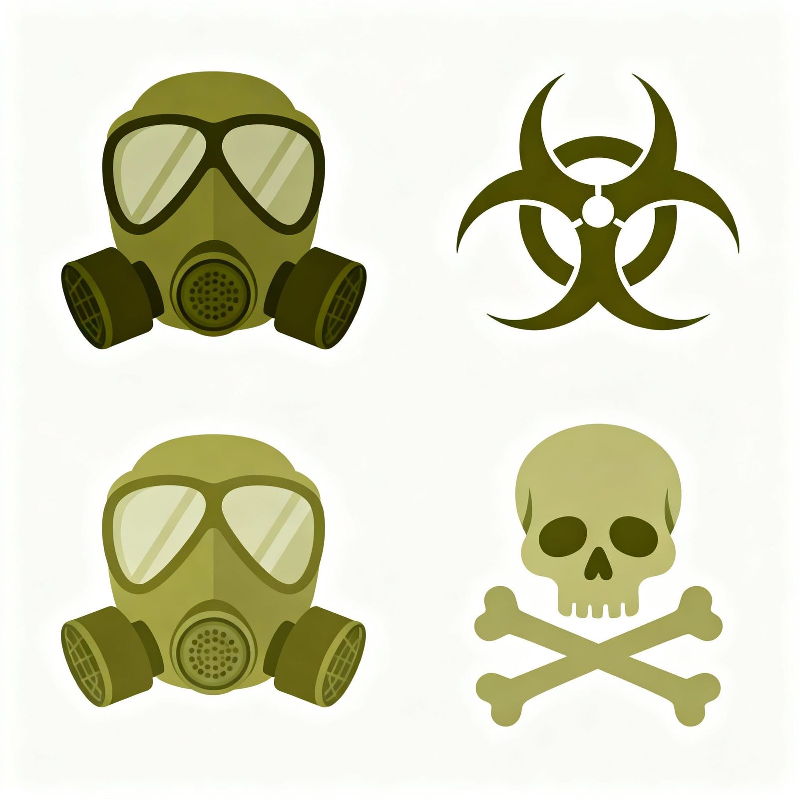 Flat Vector Icons: Gas Mask, Biohazard, Skull