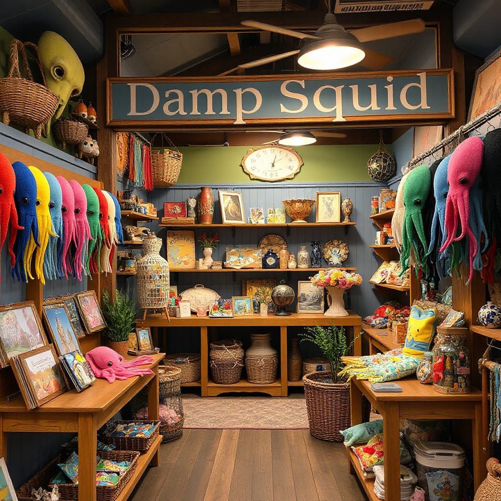"Damp Squid" gift shop at the sea life centre selling toy squids,