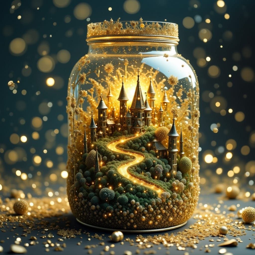 Town in a Jar: Whimsical Golden Lightscape