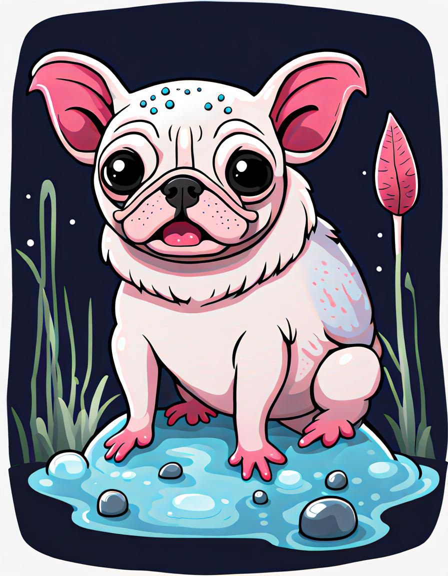 Whimsical Axolotl Pug Cartoon Mashup