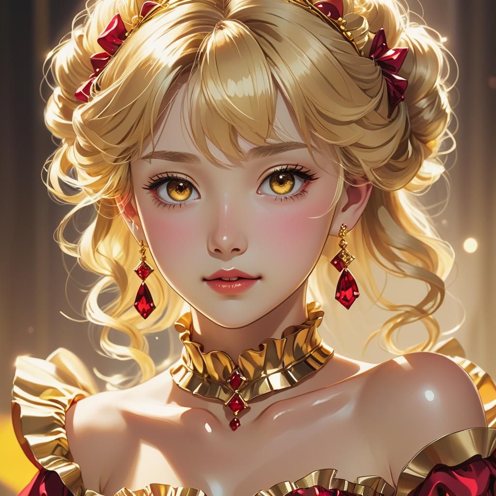 Regal Anime Princess in Flat Cel-Shaded Beauty