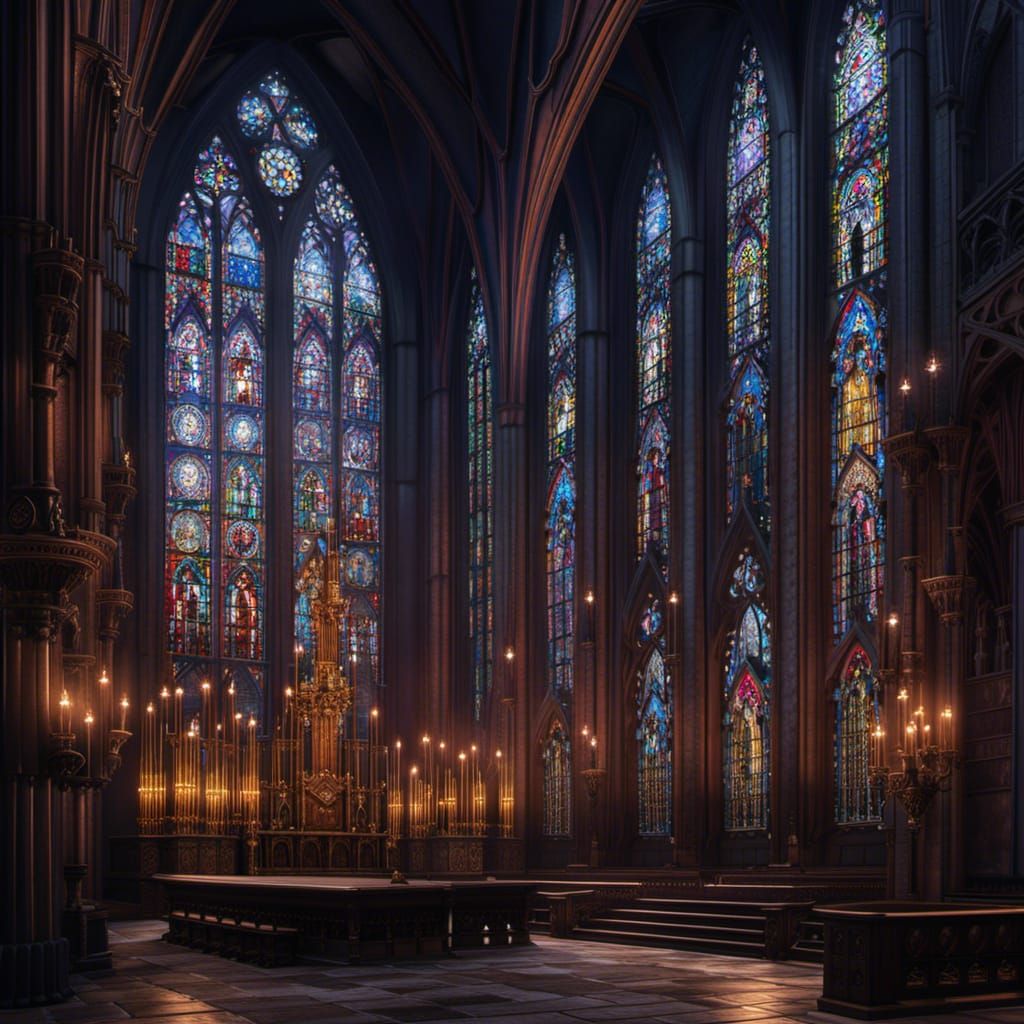 Gothic Church Interior in Deep Fantasy Colors