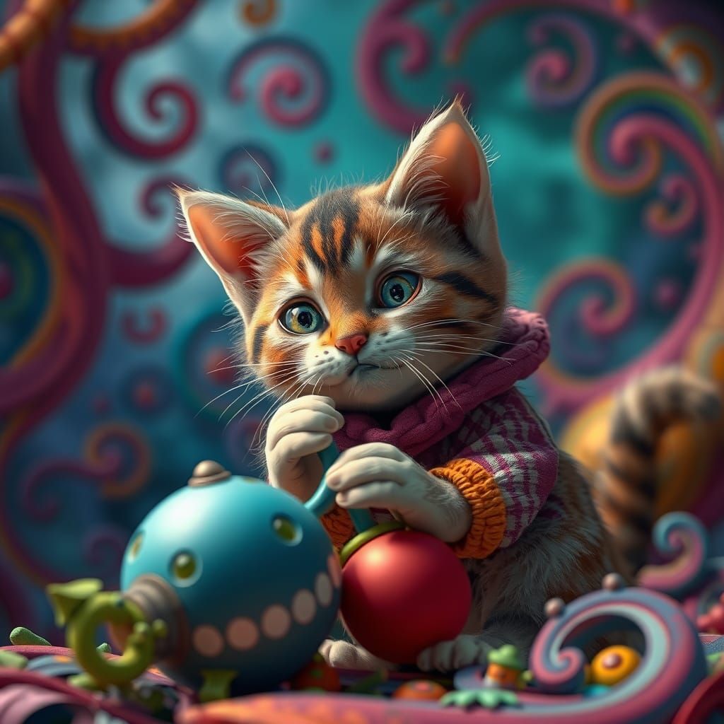 Whimsical Cat in Vibrant Muppet-Inspired World
