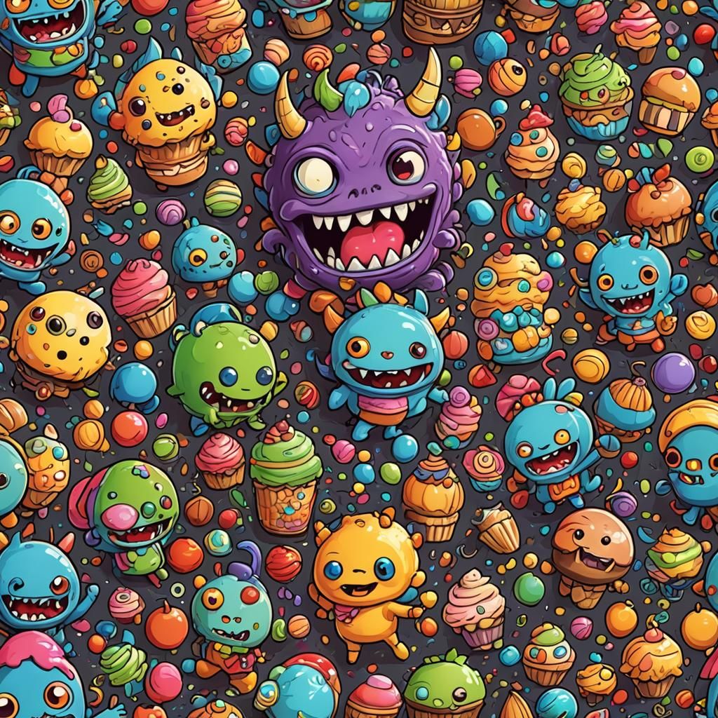 Chibi Monster Doodle Steals Sweets in Hyperdetailed Cartoon...