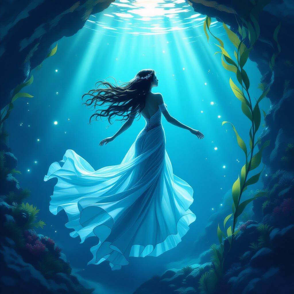 Ethereal Mermaid Dancing Underwater, Fantasy Concept Art