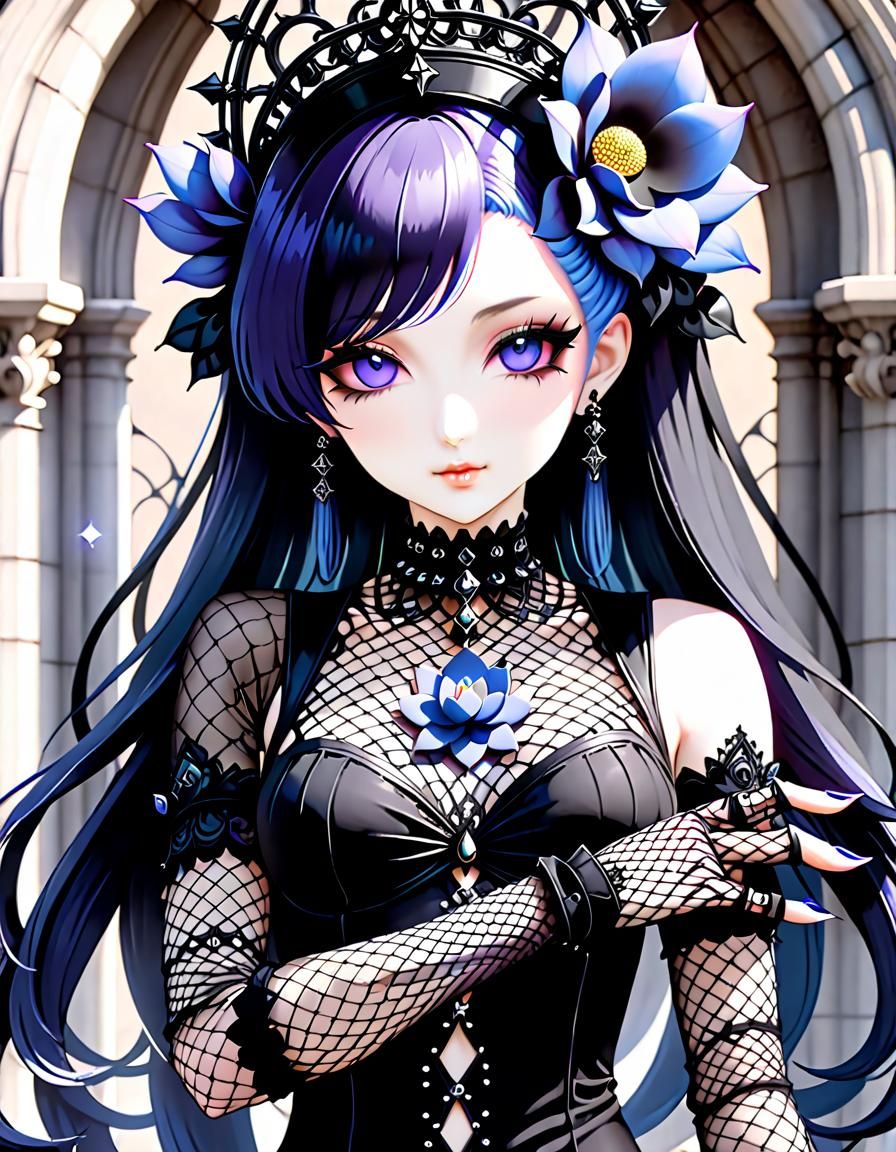 Gothic Goddess Kwan Yin in Kawaii Anime Style