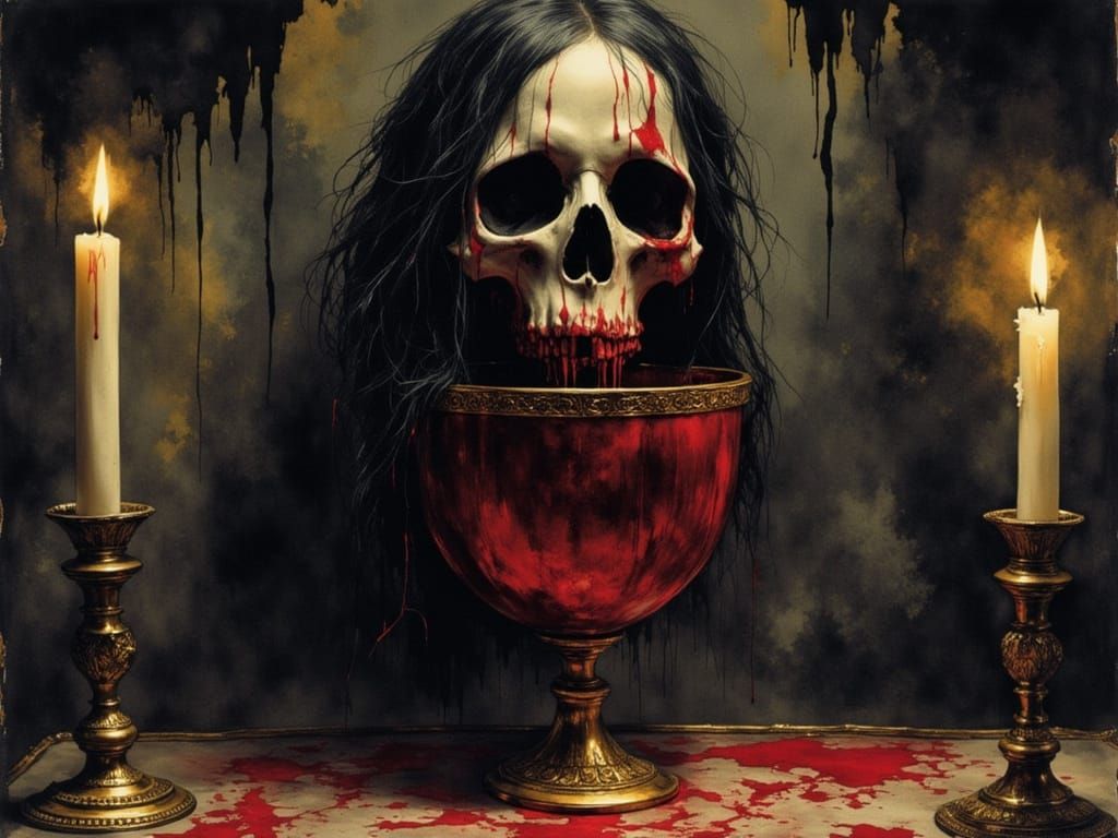Gothic Skull Above Goblet in Digital Art Style