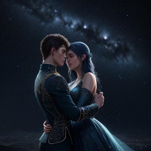 Hyperrealistic Constellation Couple in Midnight Sky