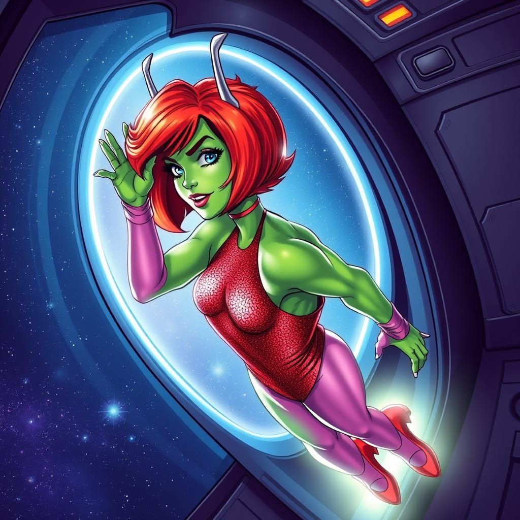 Cosmic Superhero Goddess in Dynamic Pose