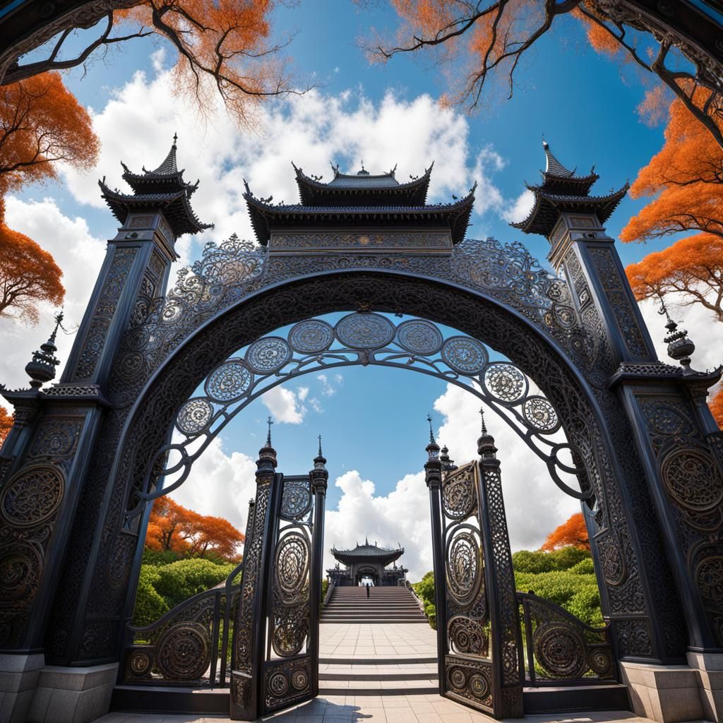 Surreal Gate Swallows the Sky in Intricate Ironwork