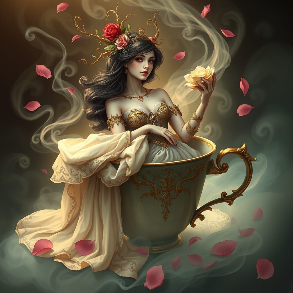 Mystical Temptress in Teacup, Digital Art