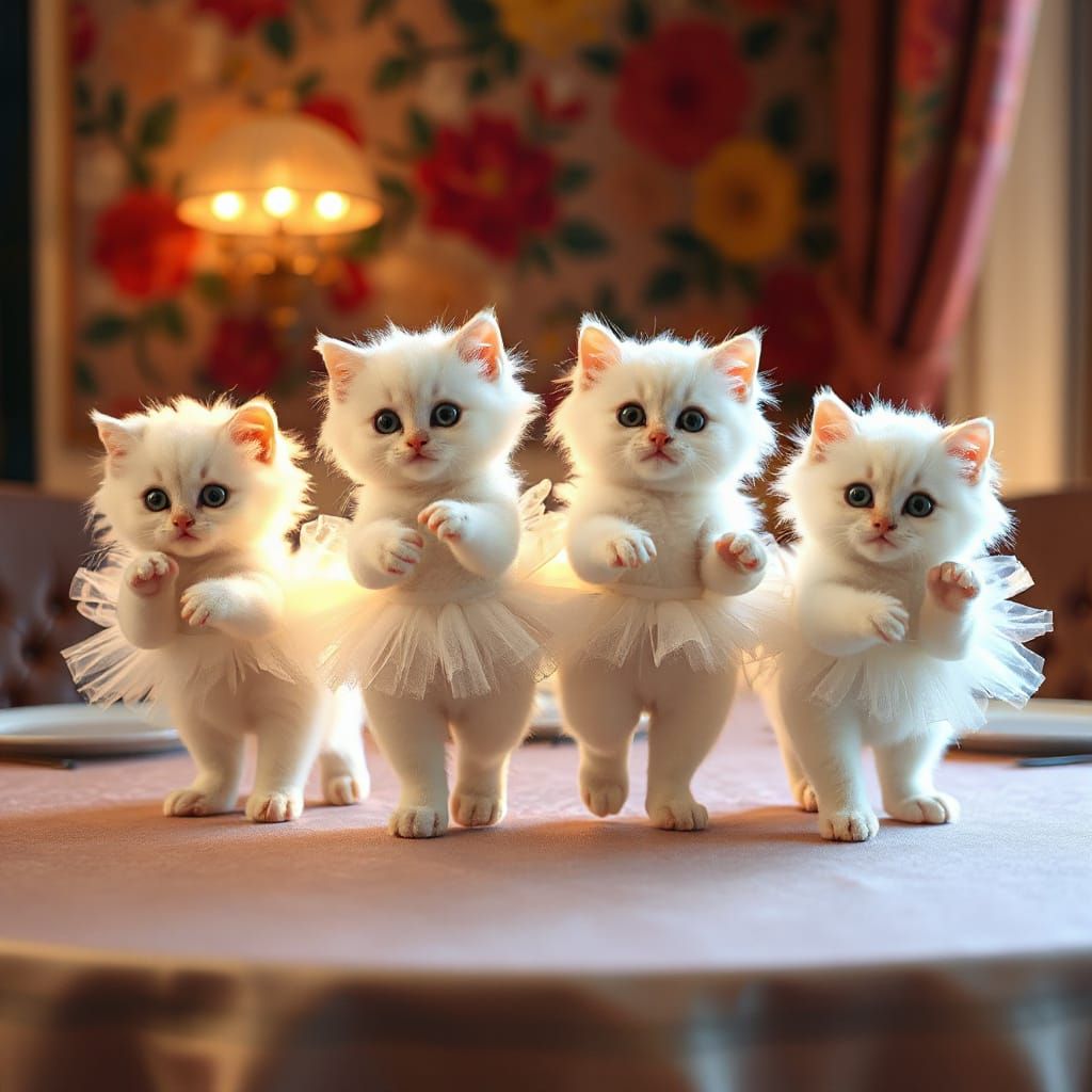 Whimsical Kittens Dance in Soft Focus