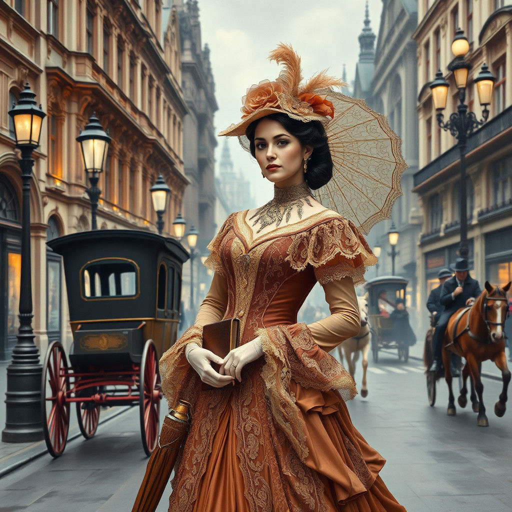 Elegant Victorian Lady in Bustling City