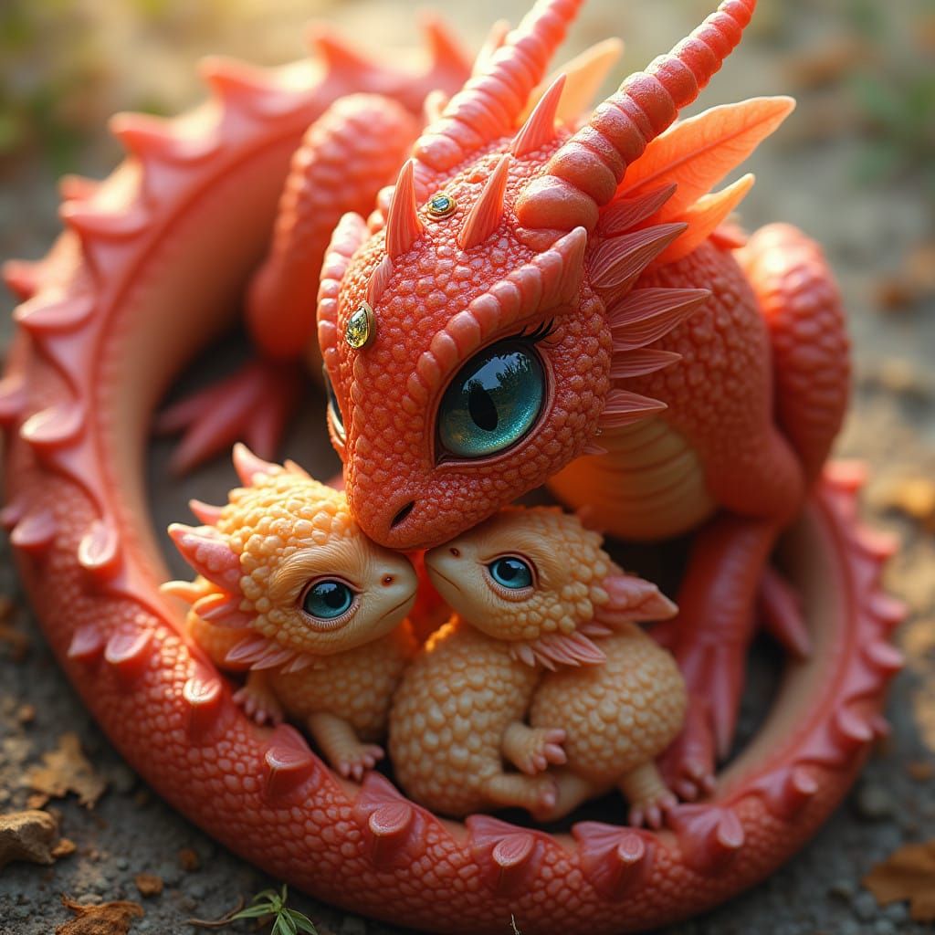 Majestic Mother Dragon and Young