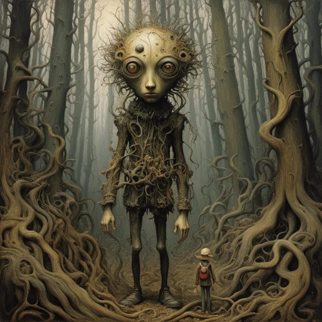 Surreal Forest Scene Depicts a Wanderer in a Mysterious Worl...
