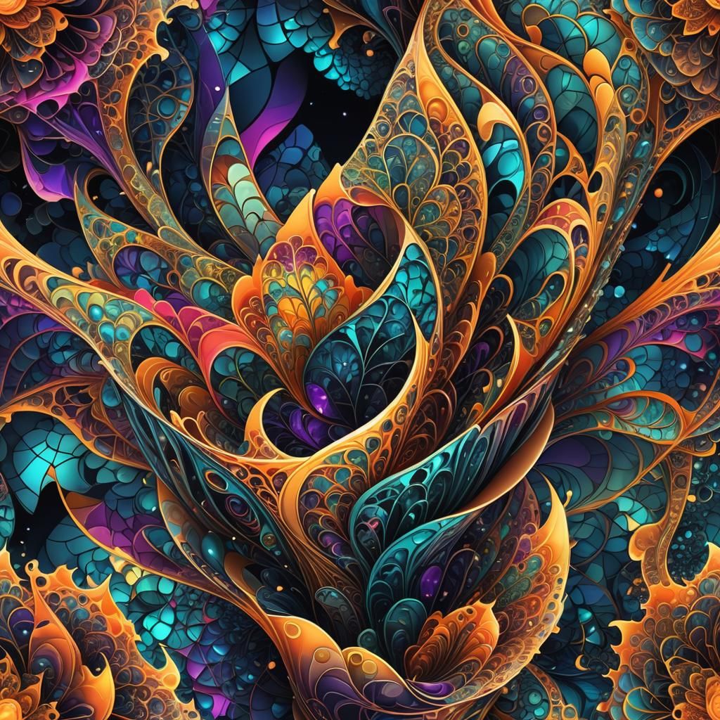 Vibrant Fractal Cityscape at Night in Abstract Digital Art