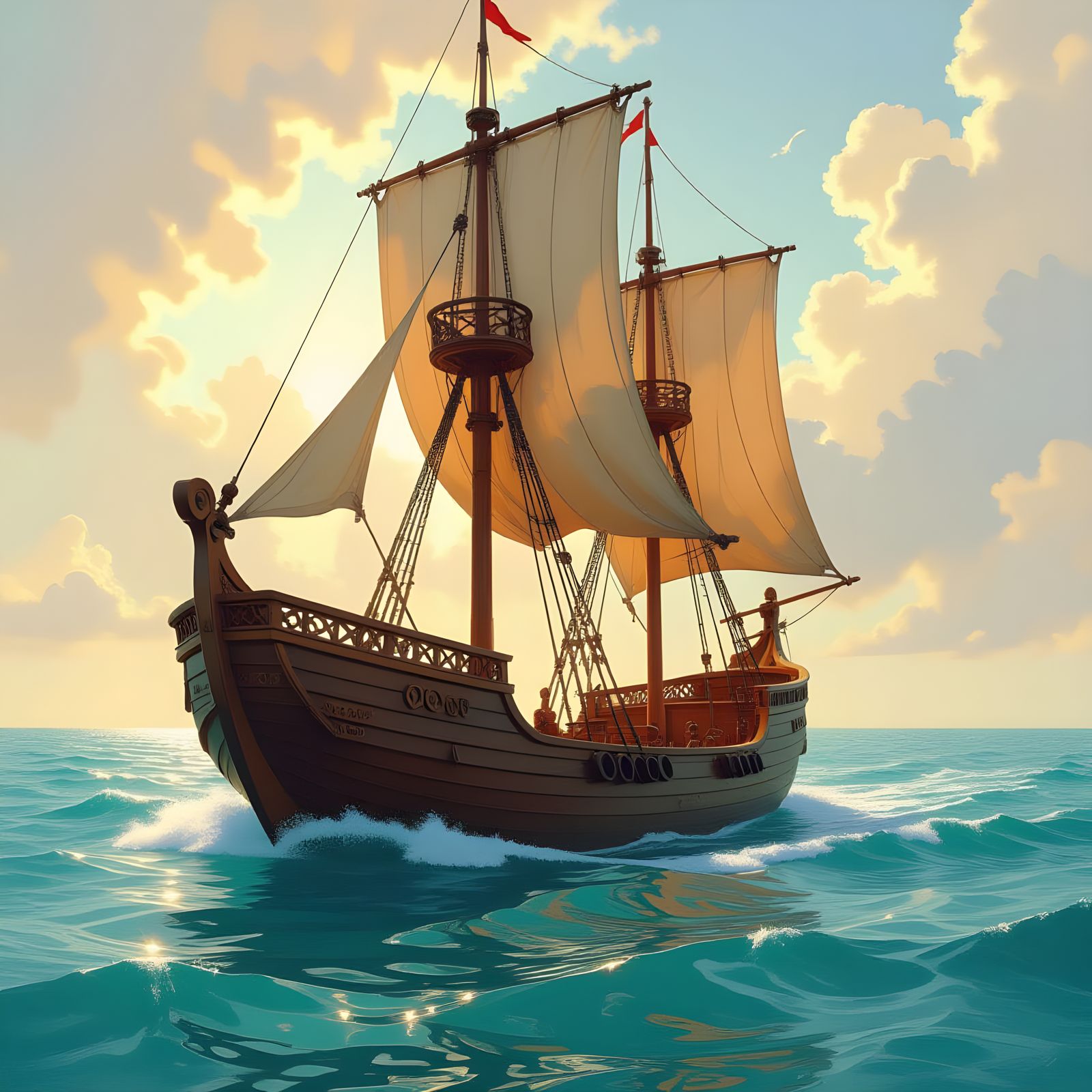 Roman Galley Ship: Sunlight on a Tranquil Sea