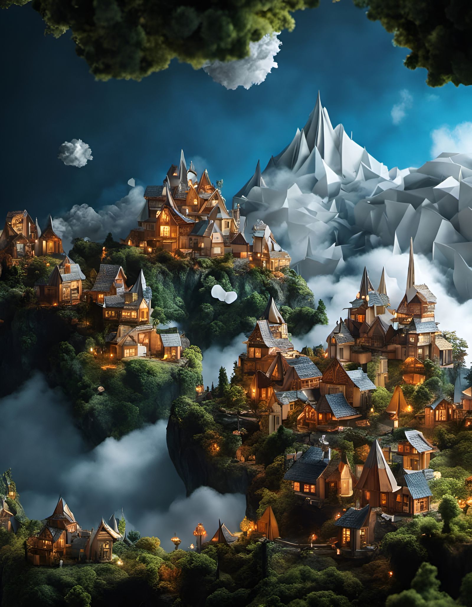 Ethereal Origami Cloud City in Whimsical Flight