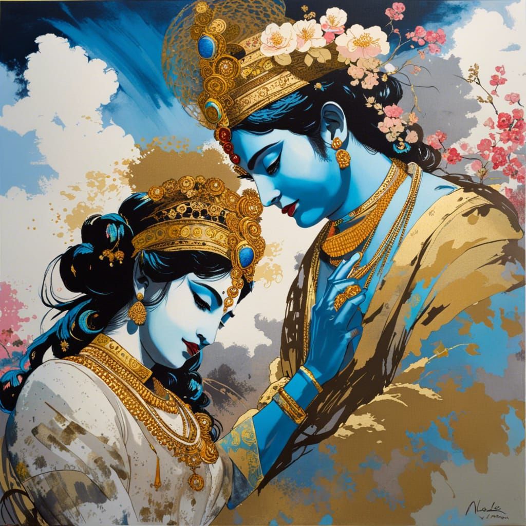 Lord Krishna in Enchanting Garden Oasis