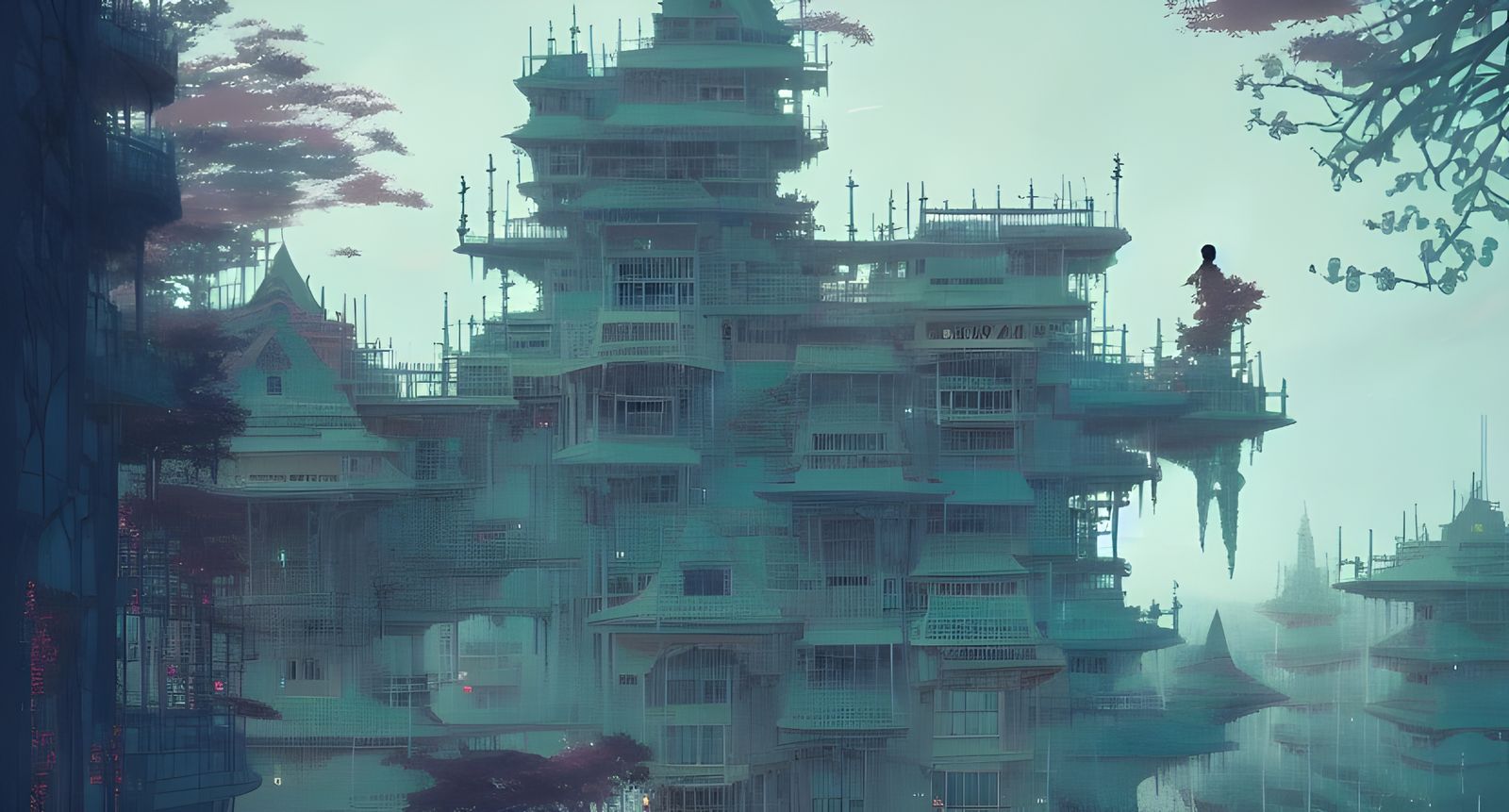 Ethereal Non-Euclidean Castle in Vibrant Anime Style