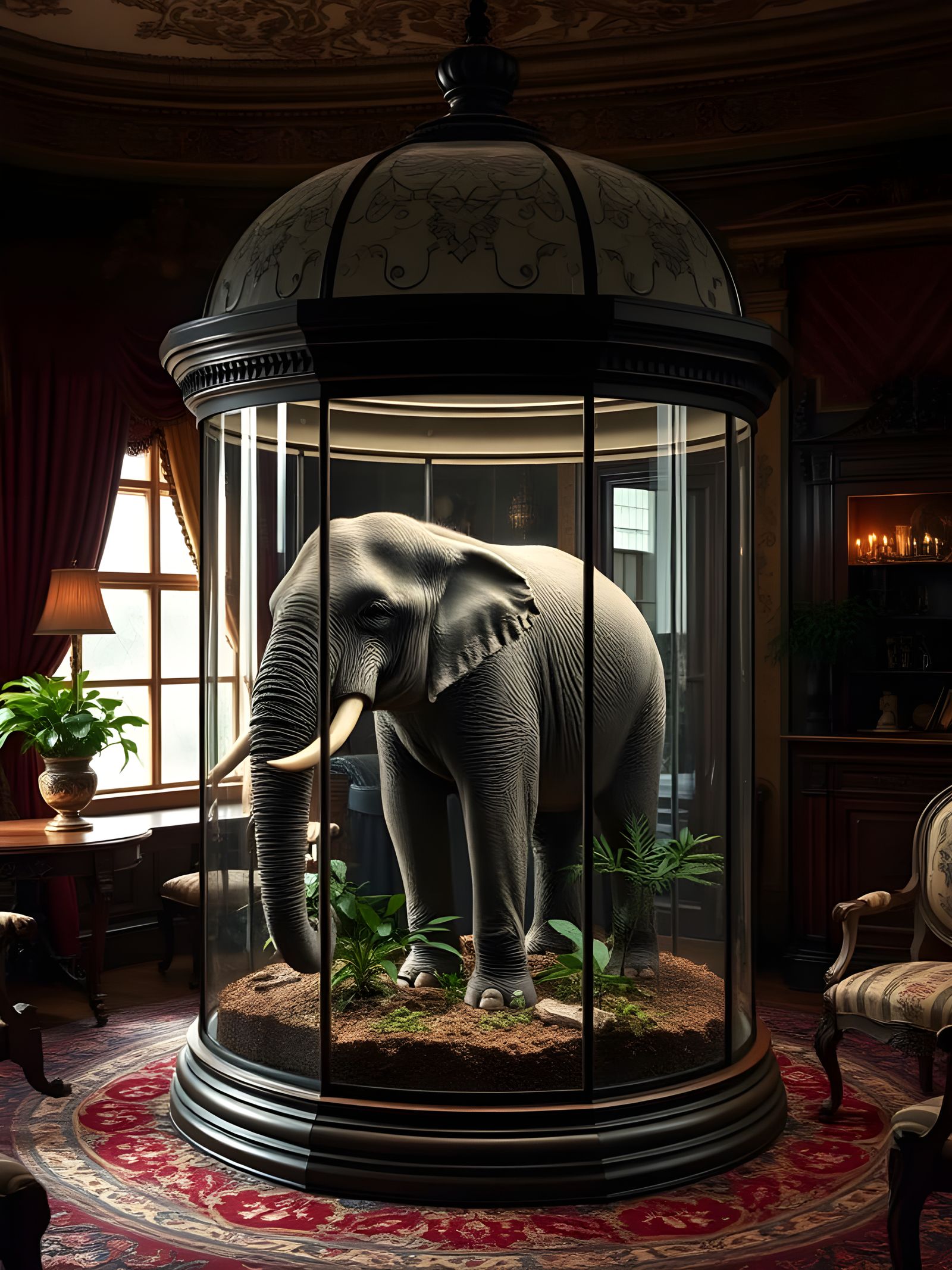 Elephant in Victorian Parlor Terrarium