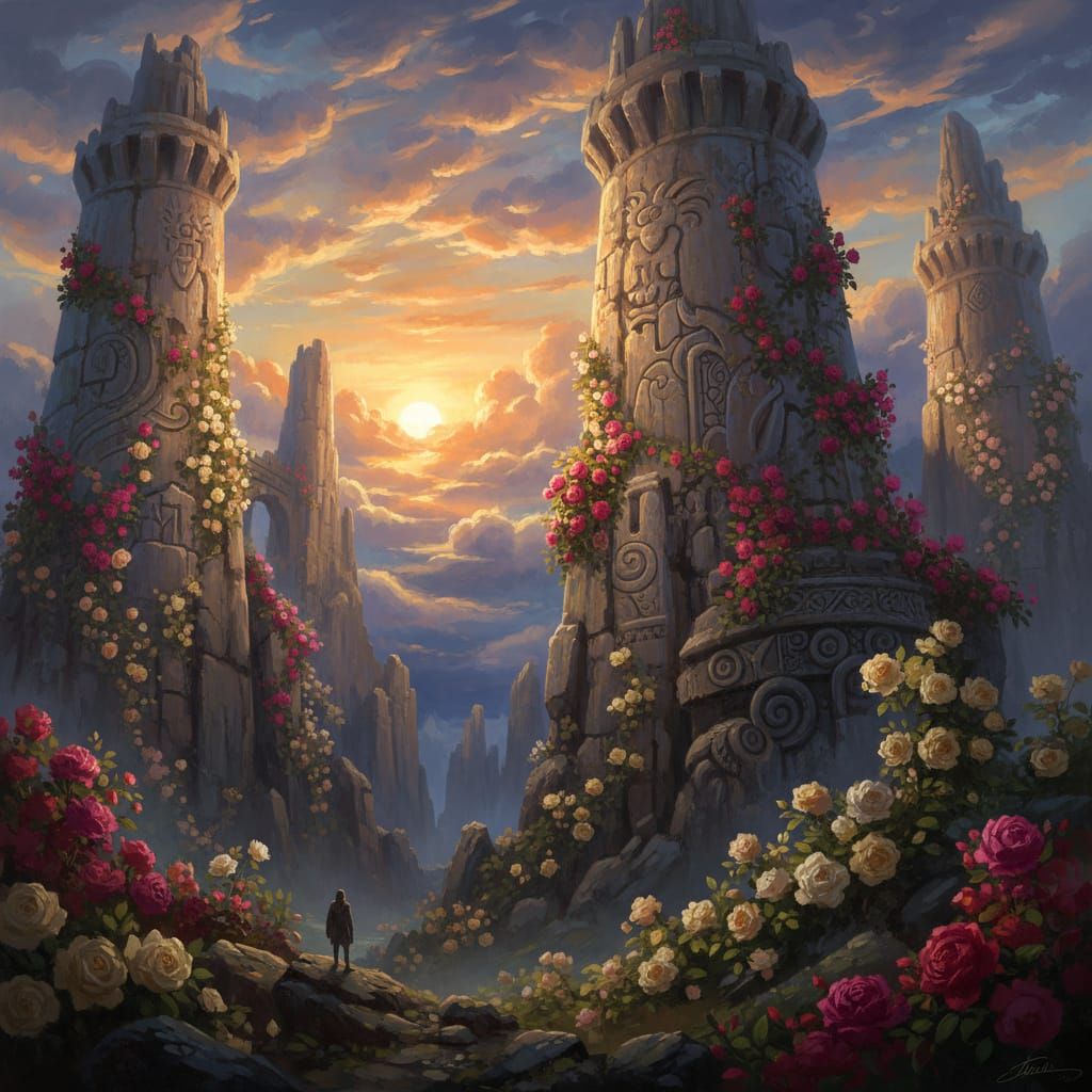 Romantic Turrets Reach Clouds in Late Sun Glow