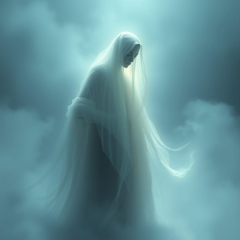 Ethereal Figure in Diaphanous Haze, Low Angle, Soft Focus