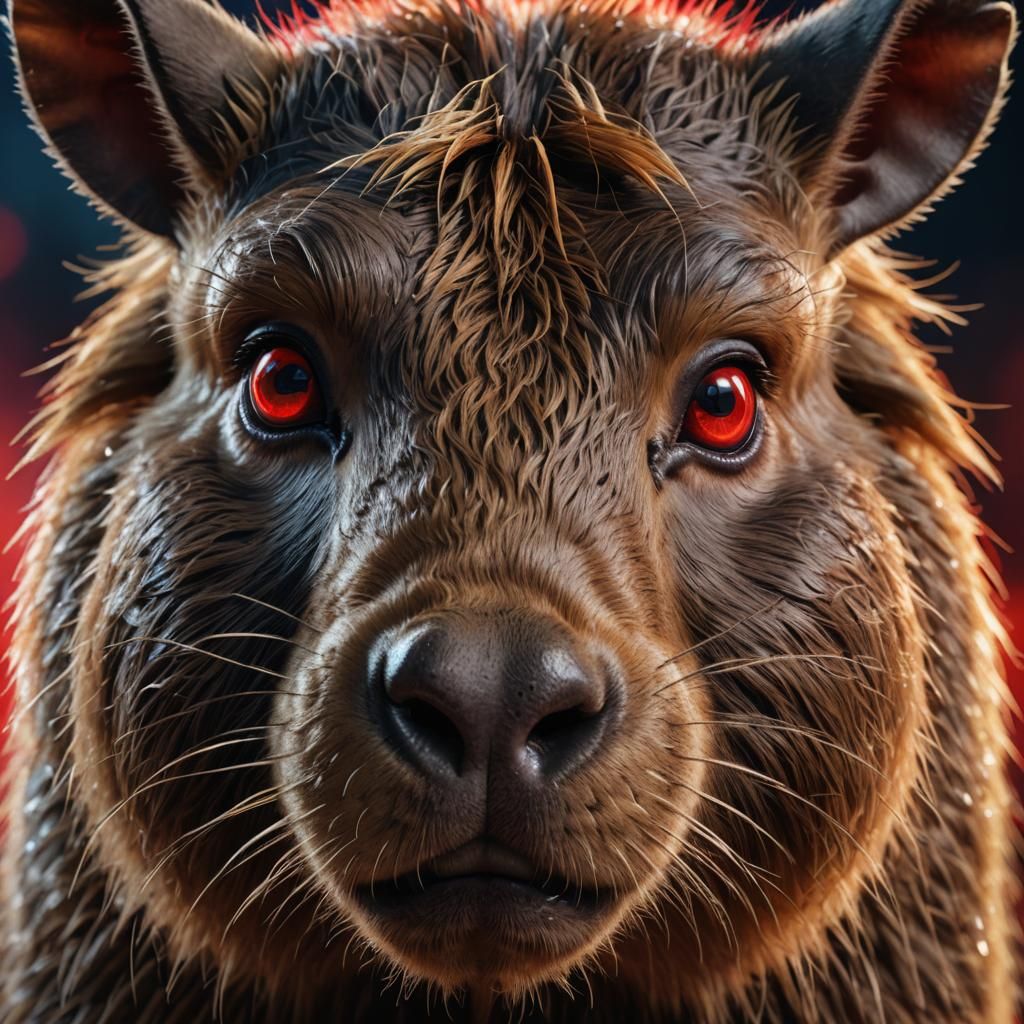 Hyper-Realistic Anime Capybara with Glowing Red Eyes and Dev...