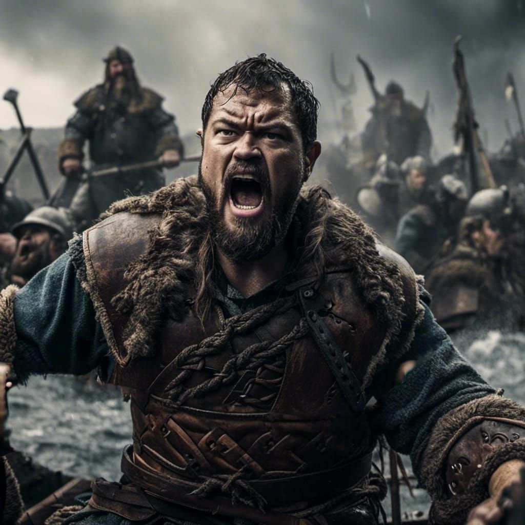 Viking Warrior Shouting Challenge in Cinematic Film Still